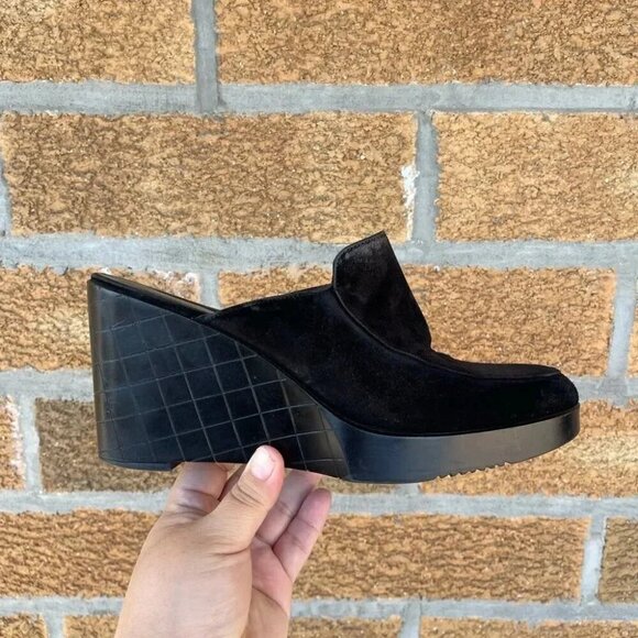 Robert Clergerie Paris Black Leather 3 1/2 Inch Wedge Platform Mules Size 7.5 - Picture 7 of 10